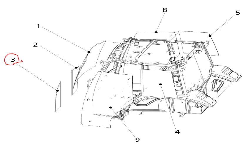 Front bottom glass LH